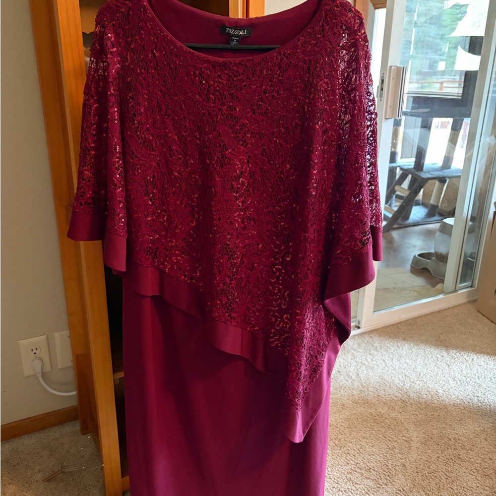 Roz & Ali Asymmetrical Dress in Deep Red.